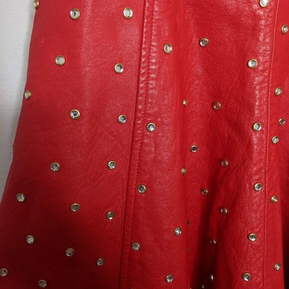 L.A. Roxx Vintage Red Leather Mini Dress Studded Rhinestone 80's RARE Size L - Picture 11 of 12